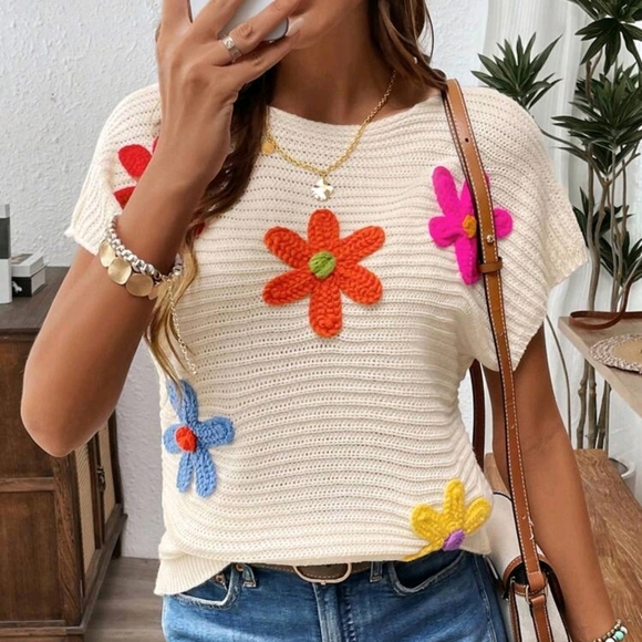 Tops - Colorful 3D Sweater Floral Casual Summer Top For Women